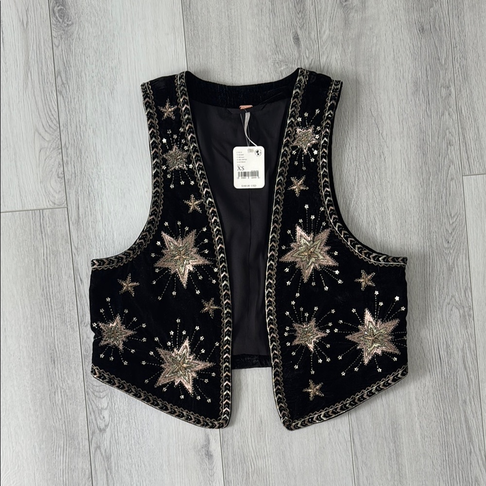 Free People Black Star Gaze Embellished Vest
